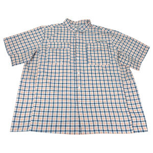 Habit Men 2XL Orange Navy Check Plaid Utility Outdoor Short Sleeve Shirt Spring